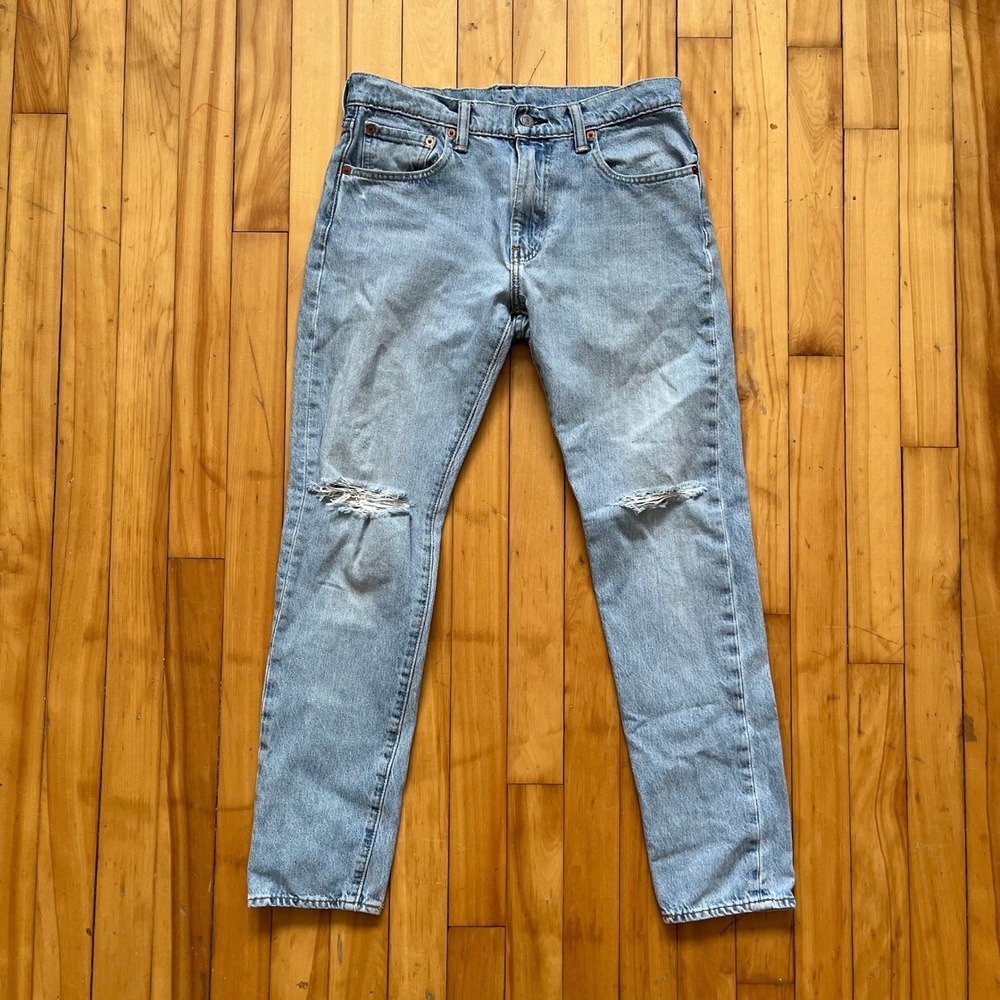Levis 512 Slim Taper Mens Jeans 30x30 Light Wash Distressed Ripped Blue Denim